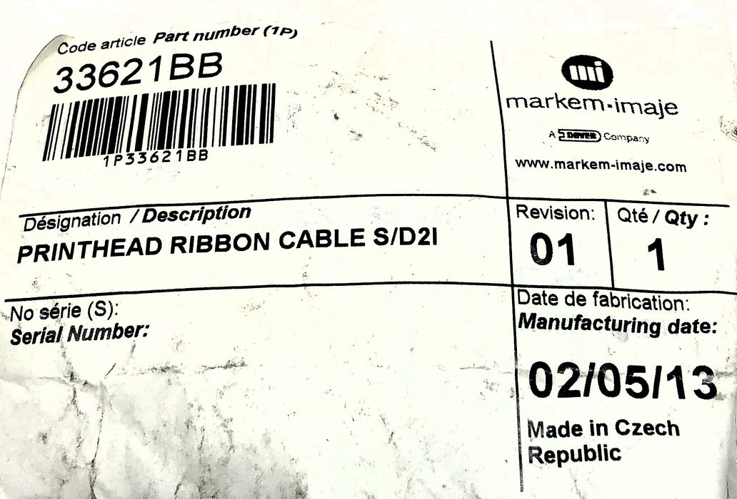 Markem-Imaje Printhead Ribbon Cable S/D2I 33621BB (33621.BB) NOS