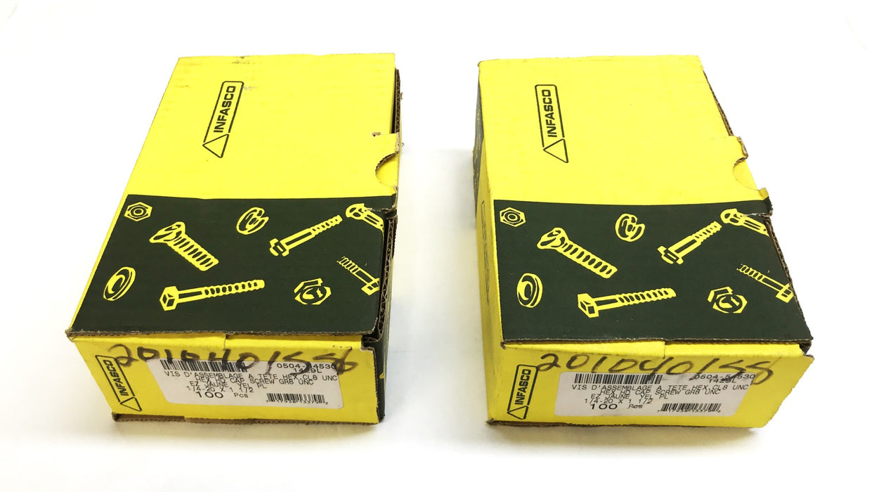 Infasco 1/4"-20 x 1-1/2" Grade 8 Hex Head Cap Screw, Box of 100, [Lot of 2] NOS