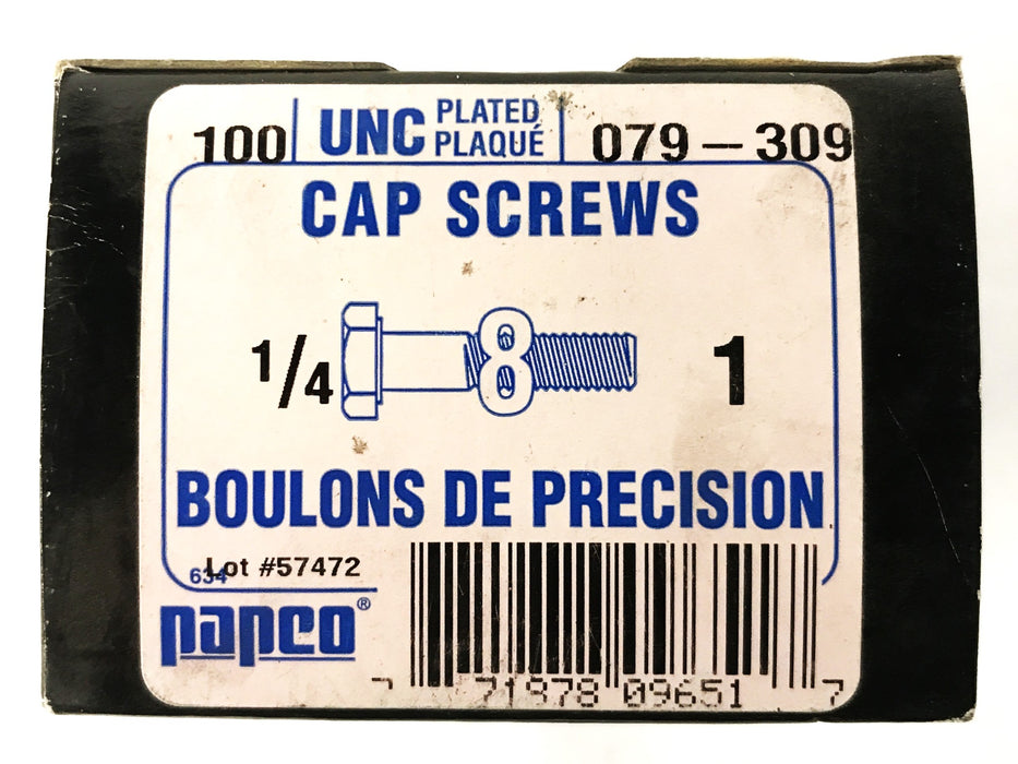 Papco 1/4"-20  x 1" Zinc Plated Hex Screws, Box of 100, 079-309 [Lot of 3] NOS