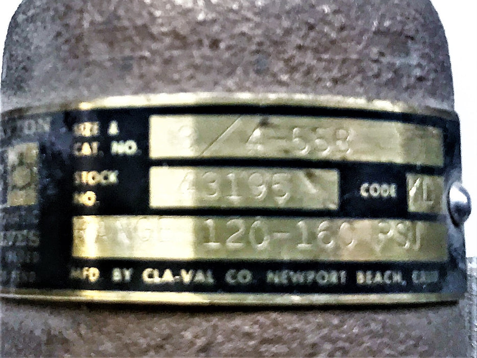 Clayton "CLA-VAL" 3/4" Bronze Safety Relief Valve (160 PSI) 55B-43195 NOS