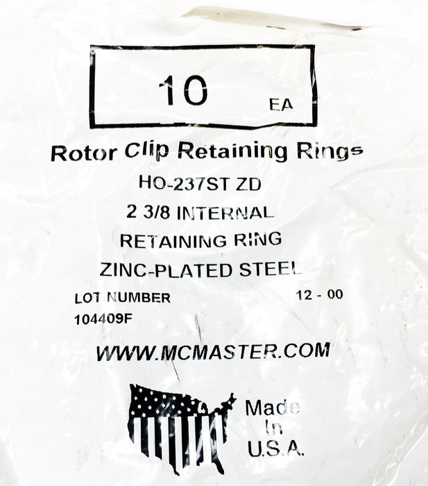 MCMASTER 2-3/8 Internal Retaining Ring HO-237ST ZD [Lot of 5] NOS
