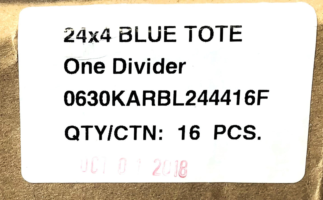 Flexcon 16 Piece Case 24x4x4 Blue Storage Tote With Divider 0630KARBL244416F NOS