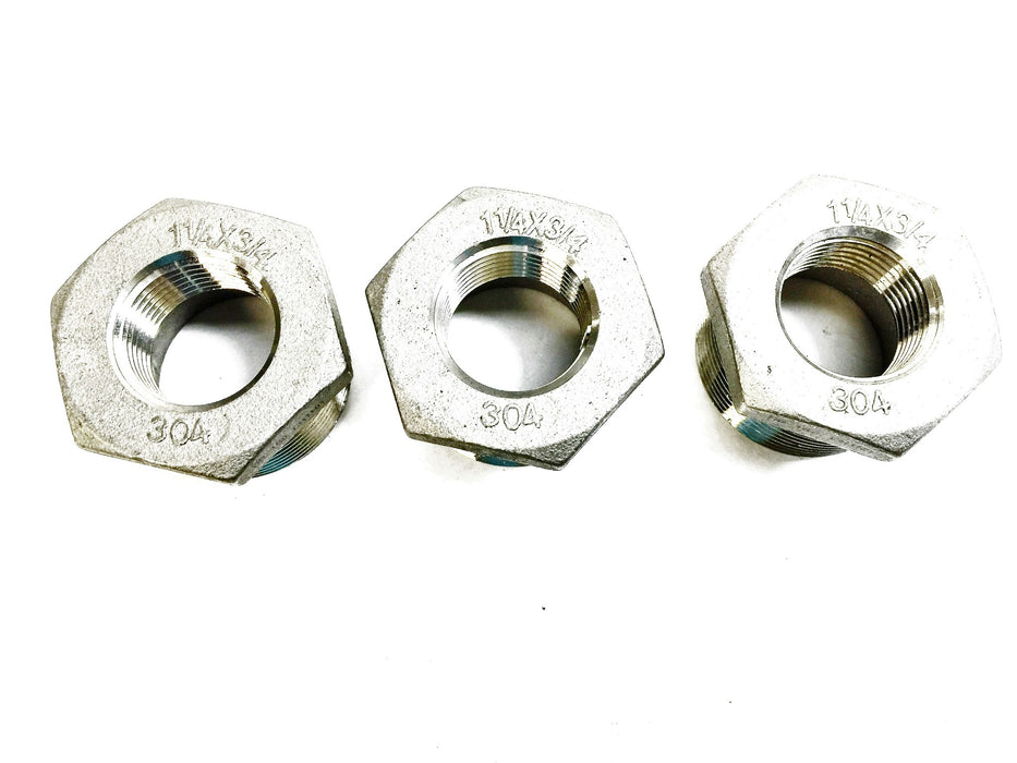 Stainless Steel 1-1/4" Male x 3/4" Female Thread Reducer 304 [Lot of 3] NOS