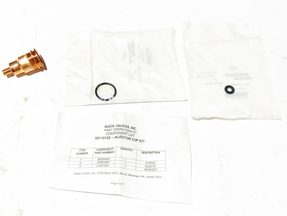 Mack OEM Fuel Injector Cup Kit 85116162 NOS