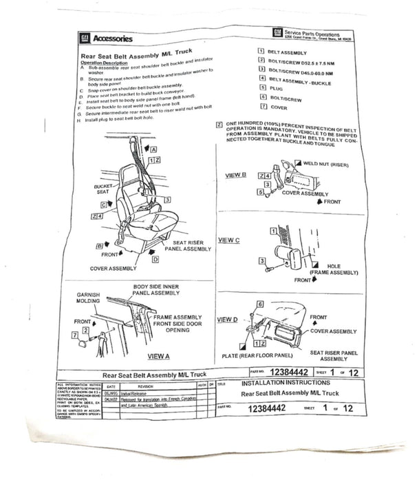 GM Rear Belt Kit 12375425 NOS