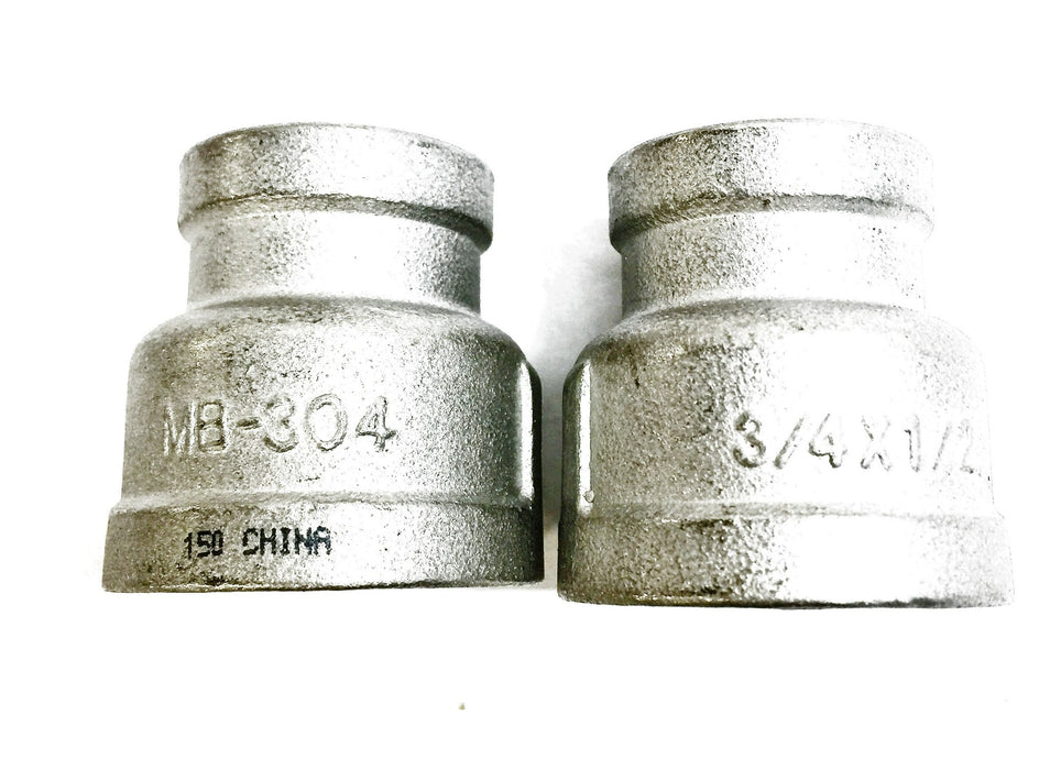 Stainless Steel Reducing Coupler 150# 3/4" x 1/2" MB-304 [Lot of 2] NOS