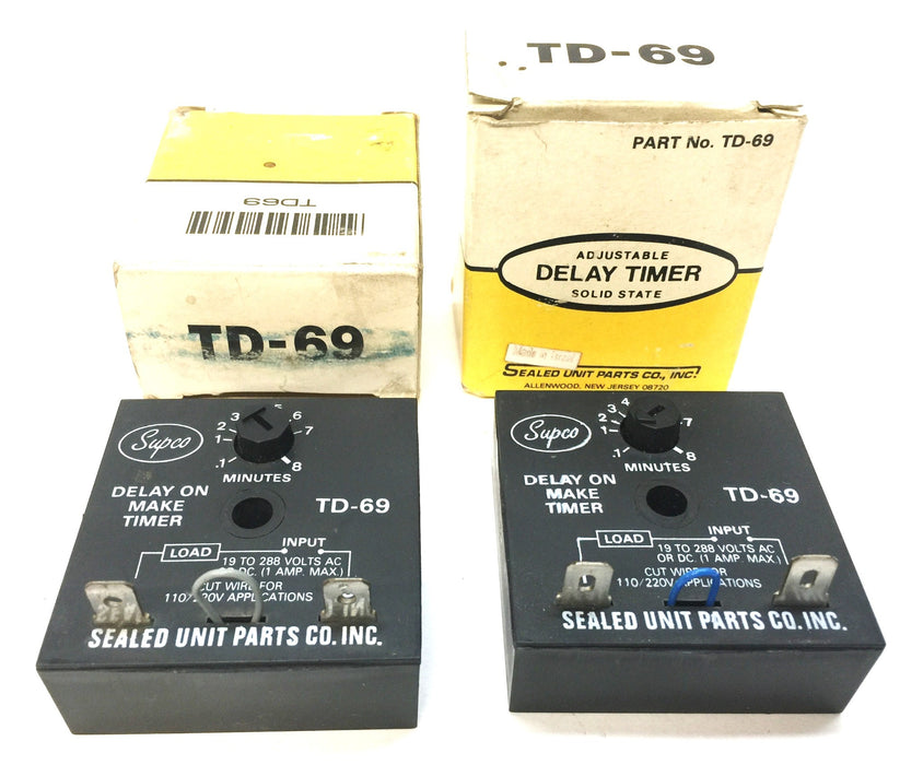 Sealed Unit Parts Co. Adjustable Solid State Delay Timer TD-69 [Lot of 2] NOS
