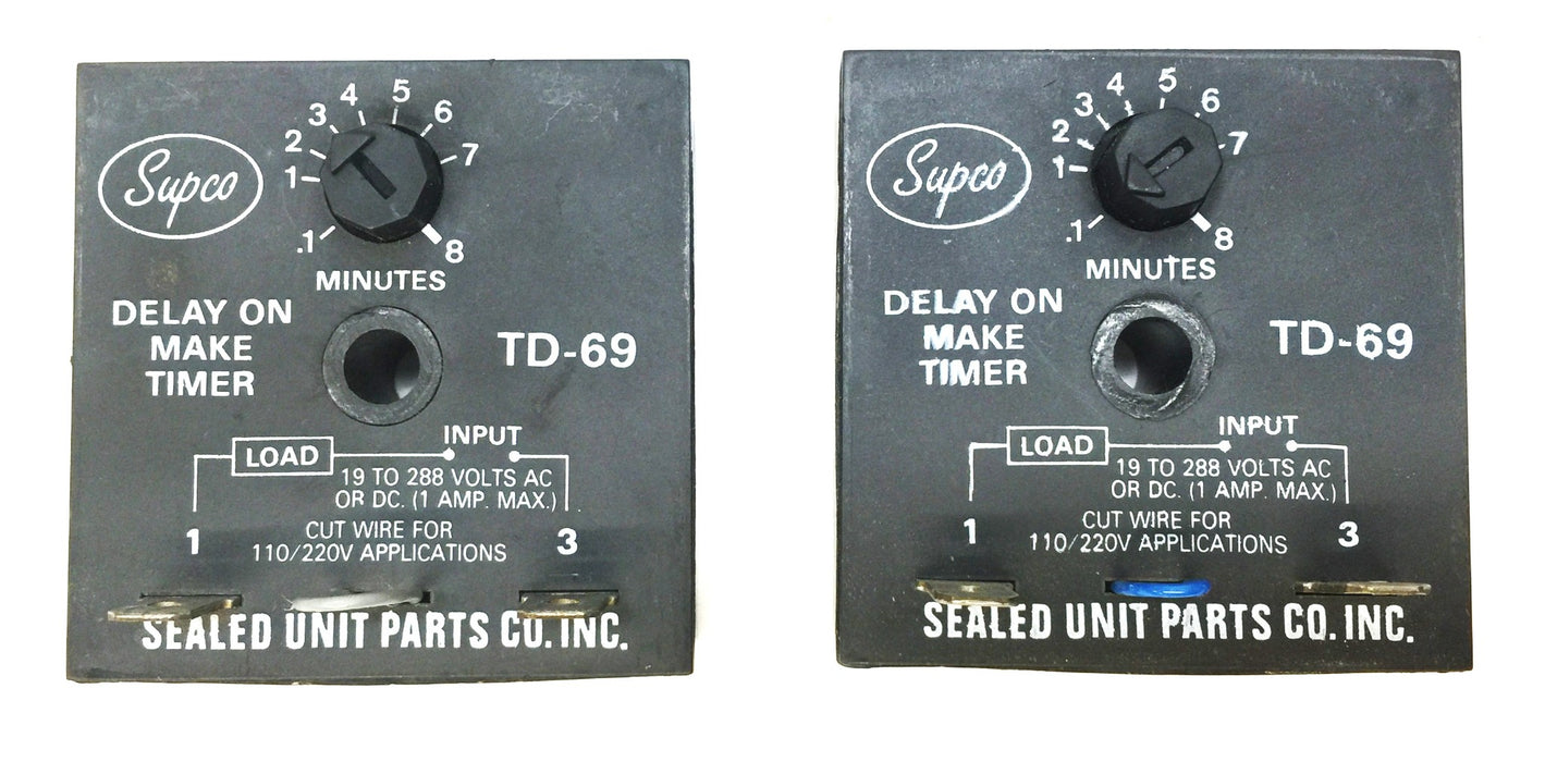 Sealed Unit Parts Co. Adjustable Solid State Delay Timer TD-69 [Lot of 2] NOS