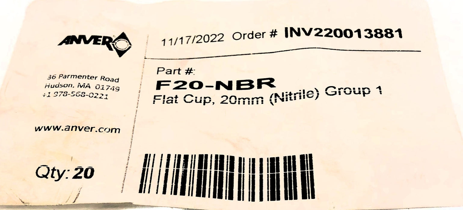Anver Pack of (20) 20mm Flat Vacuum Suction Cups F20 (F20-NBR) NOS