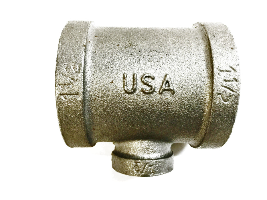 JP Ward Iron Pipe Reducing Tee Coupler 1-1/2" x 1-1/2" x 1/2" NOS