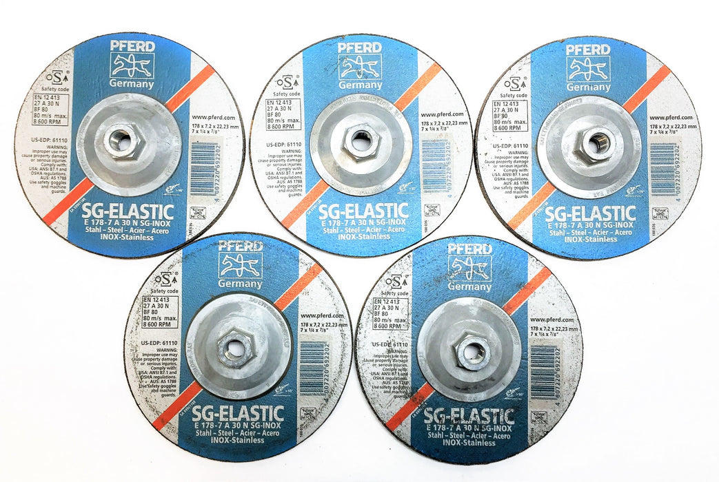 PFERD 7" x 1/4" x 7/8" Grinding Wheel SG-Ekastic EDP 61110 [Lot of 5] NOS