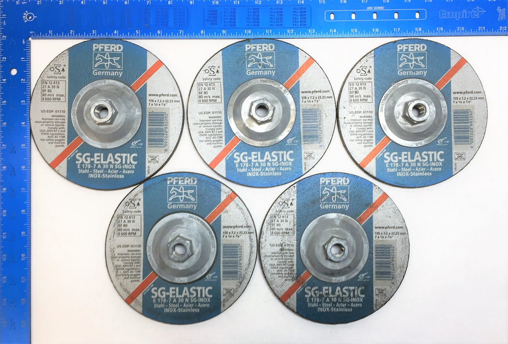 PFERD 7" x 1/4" x 7/8" Grinding Wheel SG-Ekastic EDP 61110 [Lot of 5] NOS