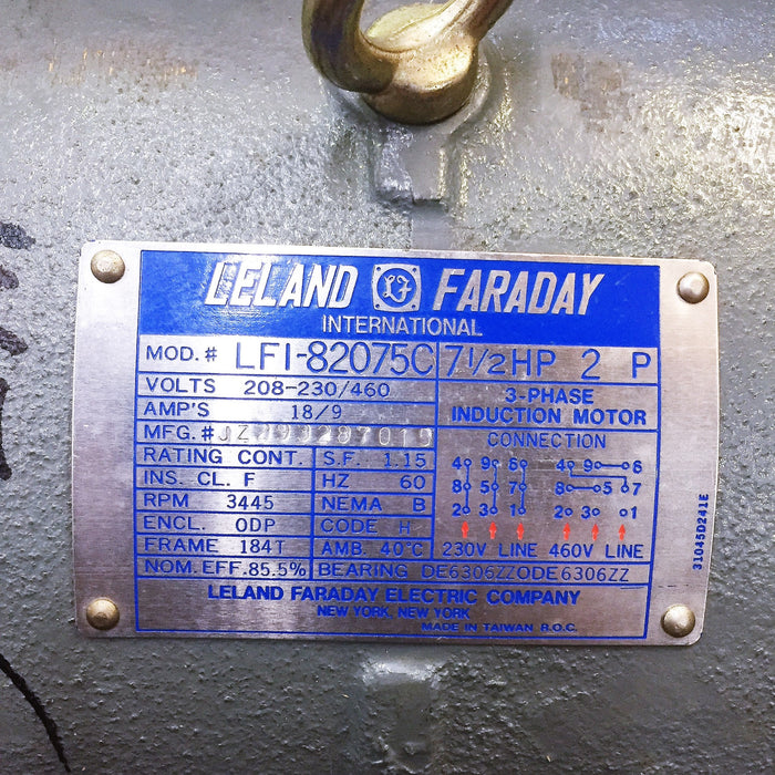 Leland Faraday 3-Phase 7.5 HP Induction Motor LF1-82075C NOS