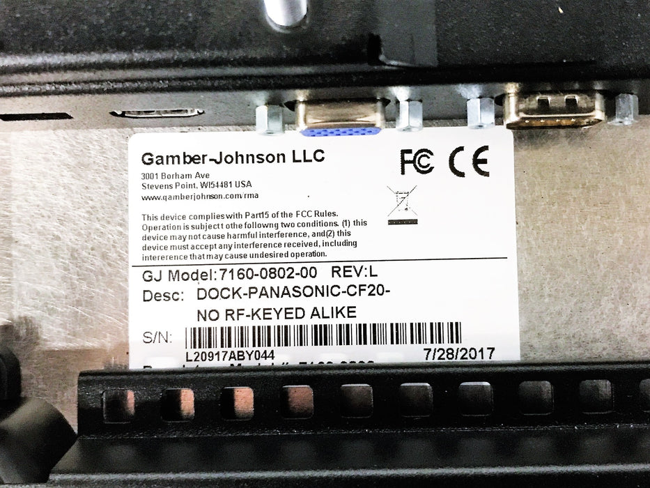 Gamber-Johnson Panasonic CF-20 Docking Station 7160-0802-00 USED