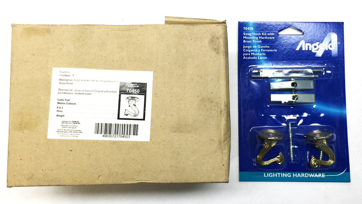 Case of Angelo Swag Hook Kit w/Mounting Hardware Brass Finish (6pcs) 70450 NOS