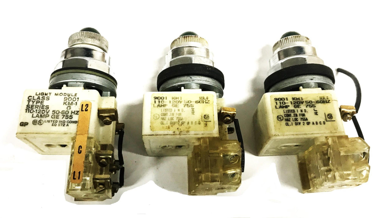 Square One Light Module with Green Pilot Light 9001-KM1 [Lot of 3] USED