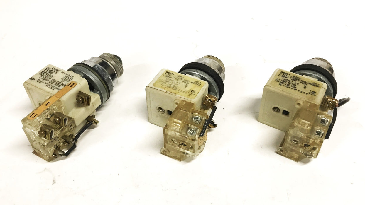 Square One Light Module with Green Pilot Light 9001-KM1 [Lot of 3] USED