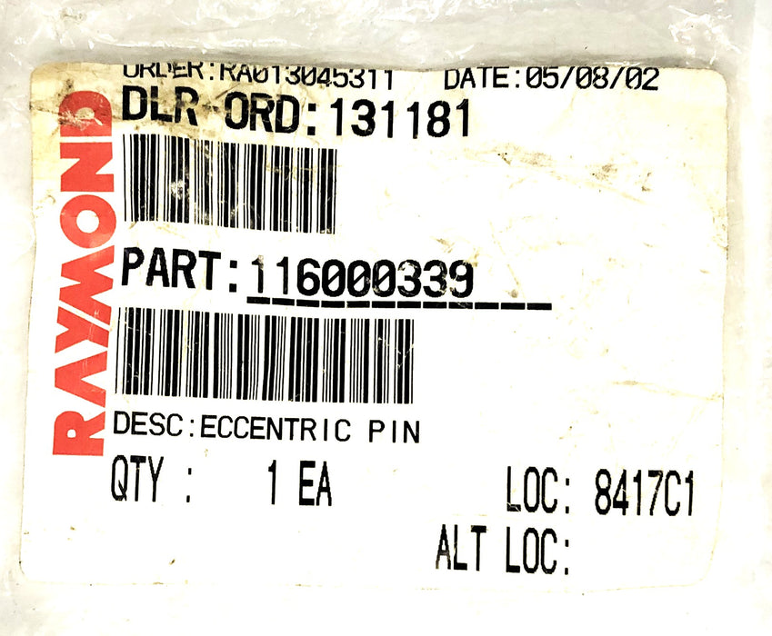 Raymond Forklift Eccentric Pin 116-000-339 NOS