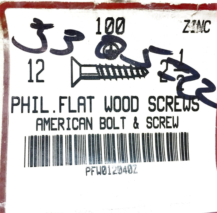 American Bolt and Screw 12 X 2-1/2" Flat Screw (100 pcs.) PFW012040Z (5305-224)