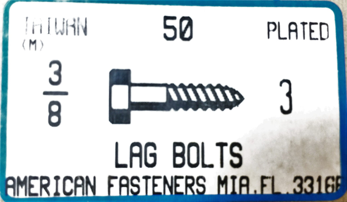 American Fasteners 3/8-7 X 3" Lag Bolts 5305-368 (50pcs.) NOS