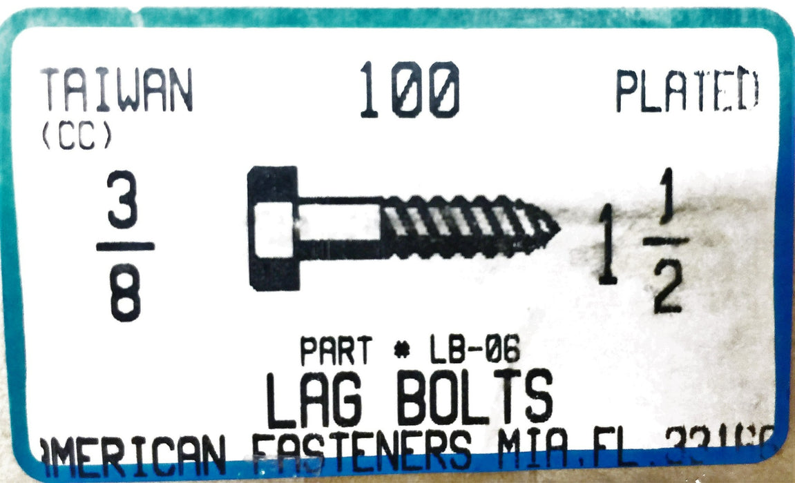 American Fasteners 3/8" X 1-1/2" Plated Lag Bolts 5305-365 (83 pcs.) NOS