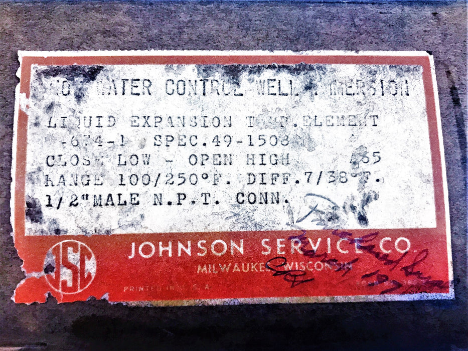 Johnson Controls Liquid Expansion Temperature Element T-674-1 NOS