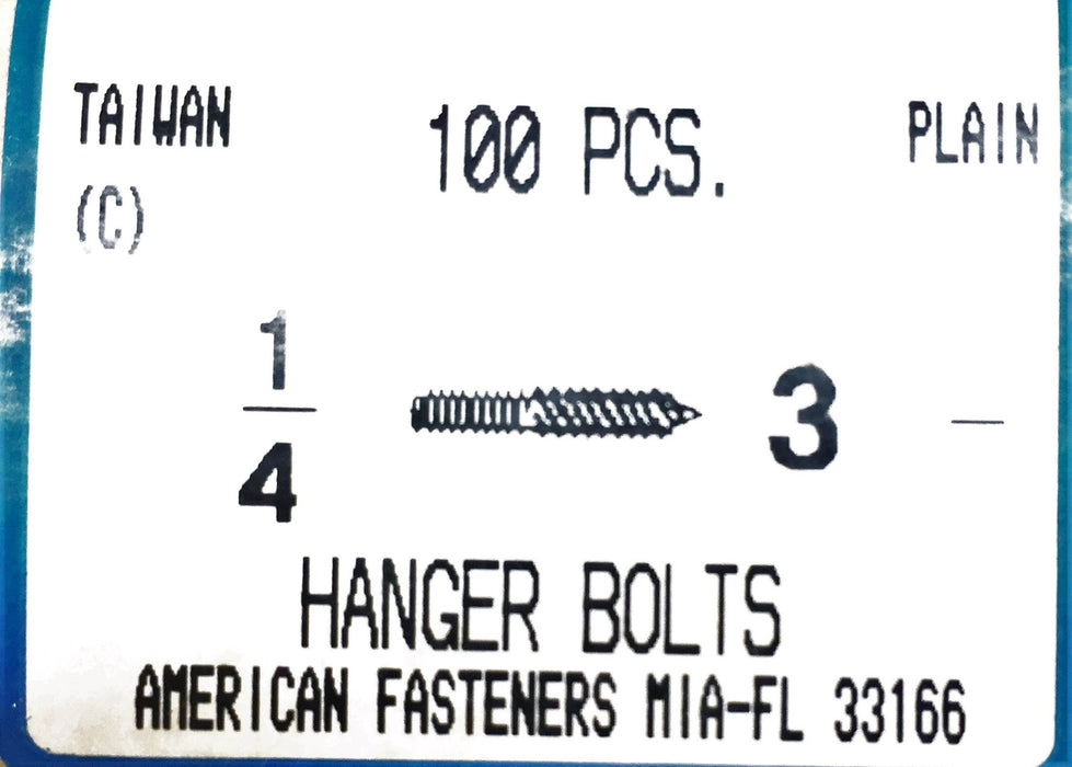 American Fasteners 1/4 X 3" Plain Hanger Bolts 5305-491 (100pcs.) NOS