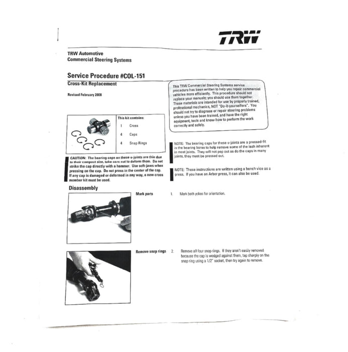 TRW Non-Greaseable Cross Kit SK000282A1 NOS