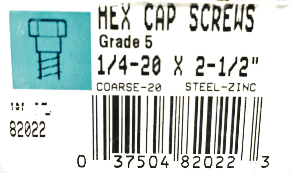Elco 1/4-20 X 2-1/2" Grade 5 Steel Zinc Hex Cap Screws 82022 (132pcs.) NOS