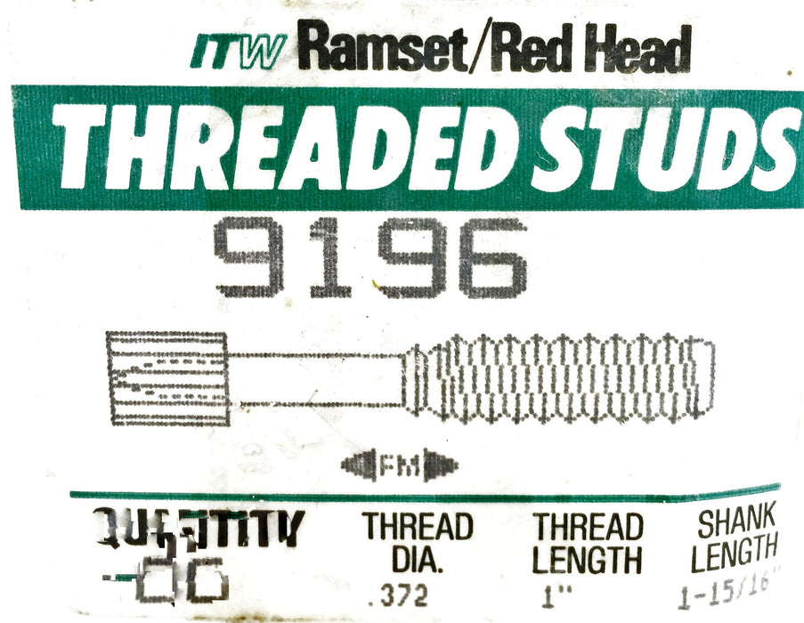 ITW Ramset/Red Head 1-15/16" X 1" Threaded Stud 9196 (100pcs) NOS