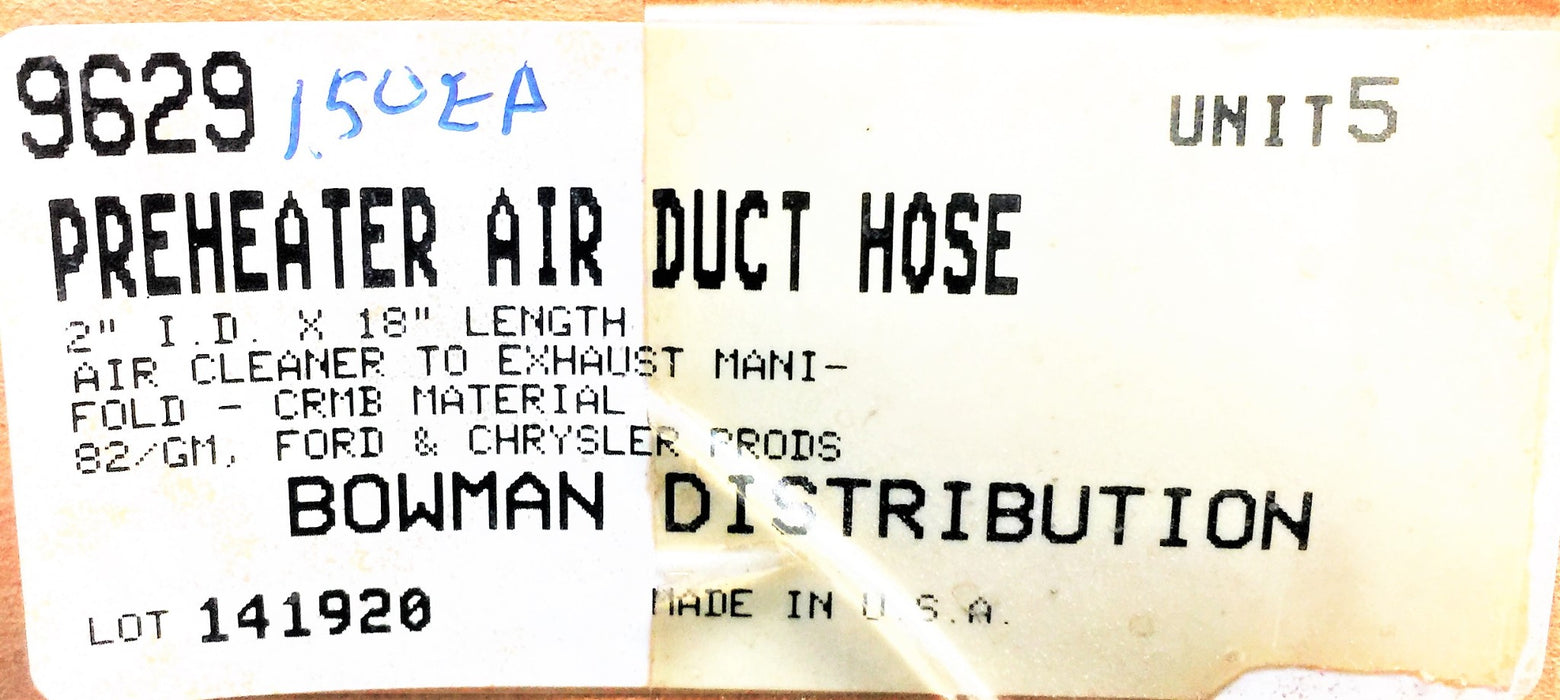 BOWMAN DISTRIBUTION 2" x 18" Preheater Air Duct Hose 9629 [Lot of 5] NOS