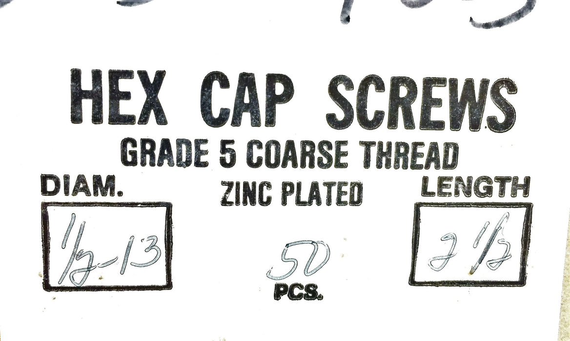 Unbranded 1/2-13x2-1/2" Zinc Plated Hex Cap Screws (Gr.5) 5305-425 (50pcs.) NOS