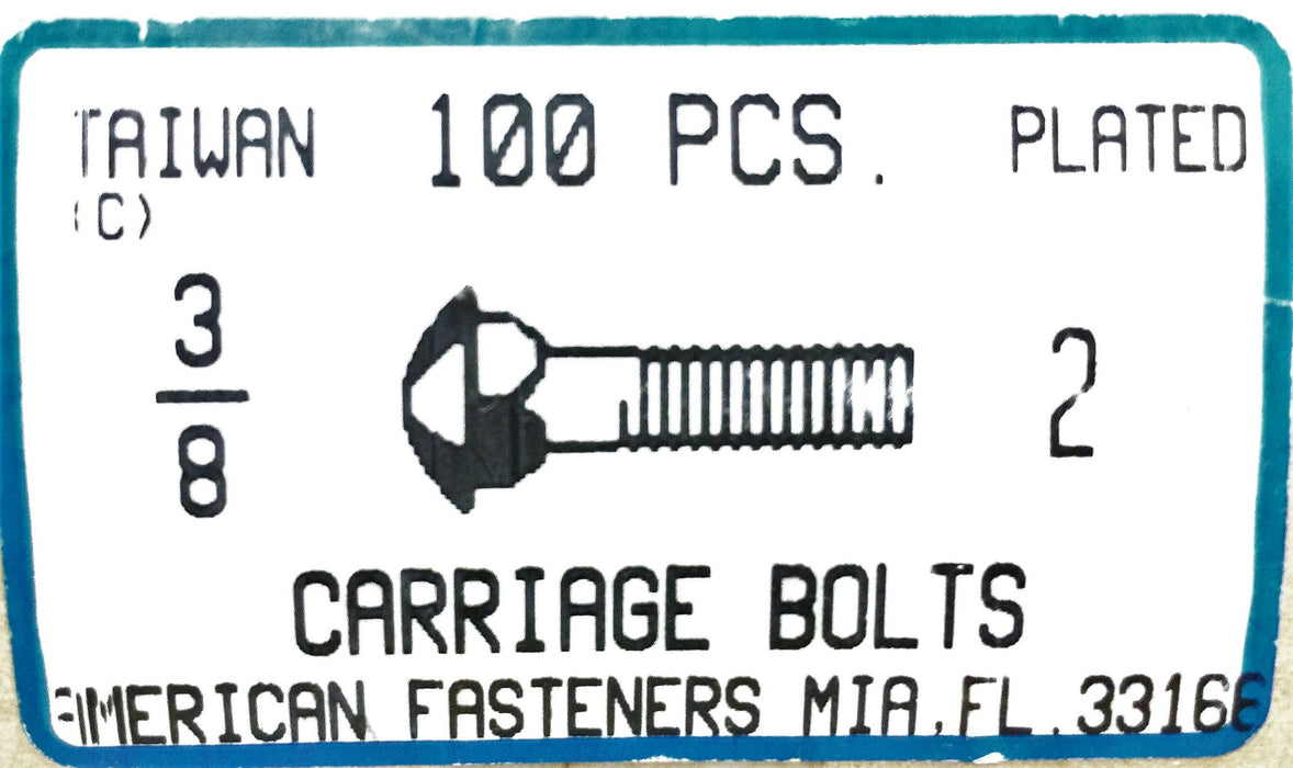 American Fasteners 3/8 X 2" Plated Carriage Bolts 5306-20 (100pcs.) NOS
