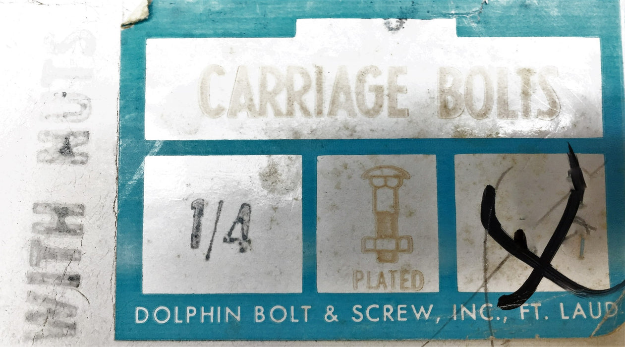 Dolphin Bolt and Screw 1/4 X 2" Plated Carriage Bolt/Nut 5306-05 (100pcs.) NOS