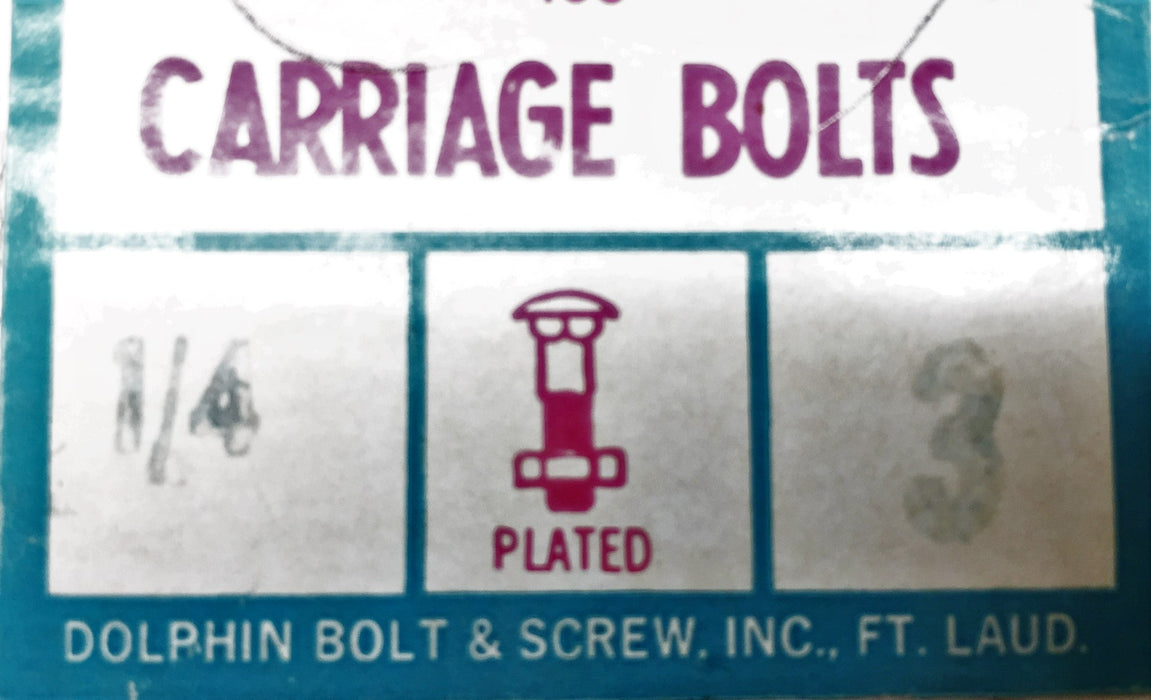 Dolphin Bolt and Screw 1/4 X 3" Plated Carriage Bolt/Nut 5306-07 (40pcs.) NOS