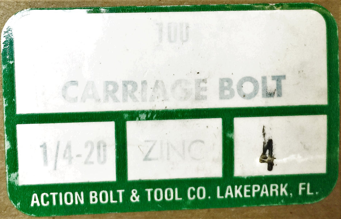 Action Bolt and Tool 1/4-20 x 4" Steel Carriage Bolt 5306-09 (89pcs) NOS