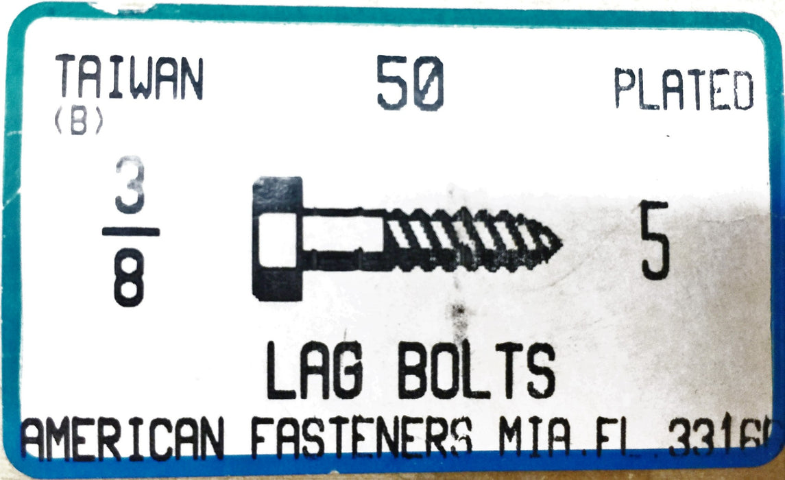 American Fasteners Steel Hex Head Lag Screws 3/8” x 5” 5305-371 (50pcs) NOS