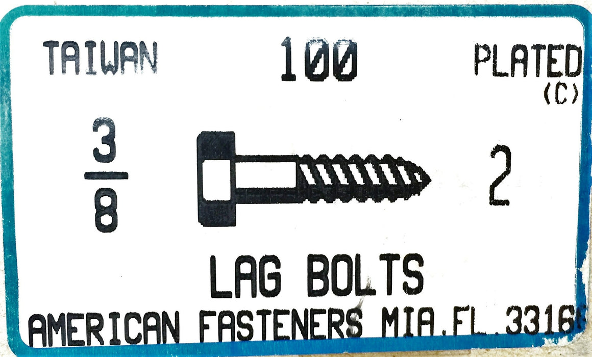 American Fasteners 3/8 X 2" (100pcs) Steel Plated Lag Bolt 5305-366 NOS
