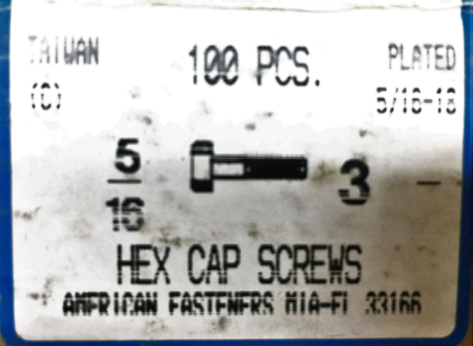 American Fasteners 5/16-18 X 3" Plated Hex Cap Screw 5305-405 (100pcs.) NOS