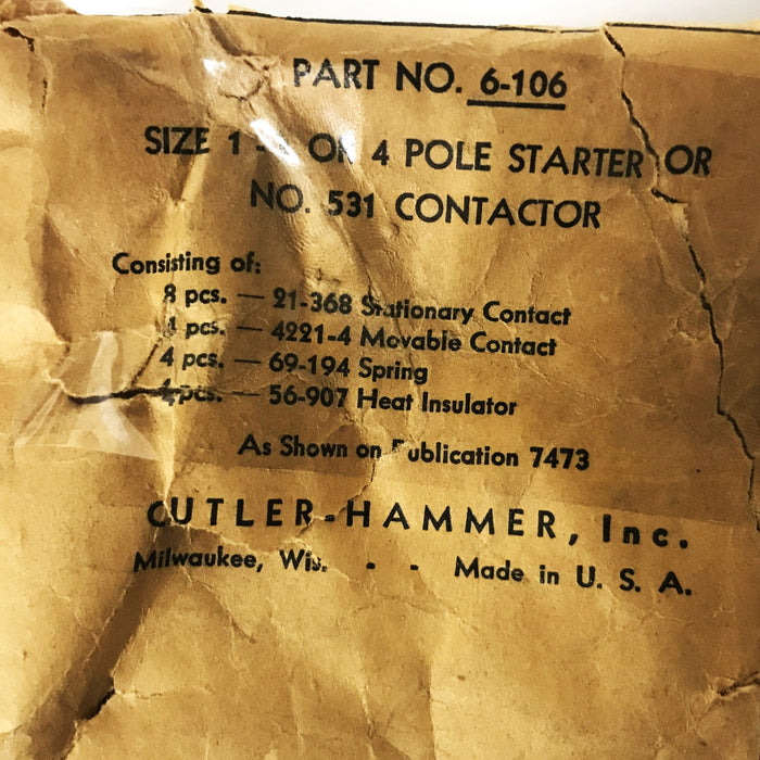 Cutlet-Hammer Contact Kit Size 1 (3 or 4 Pole) 6-106 [Lot of 2] NOS