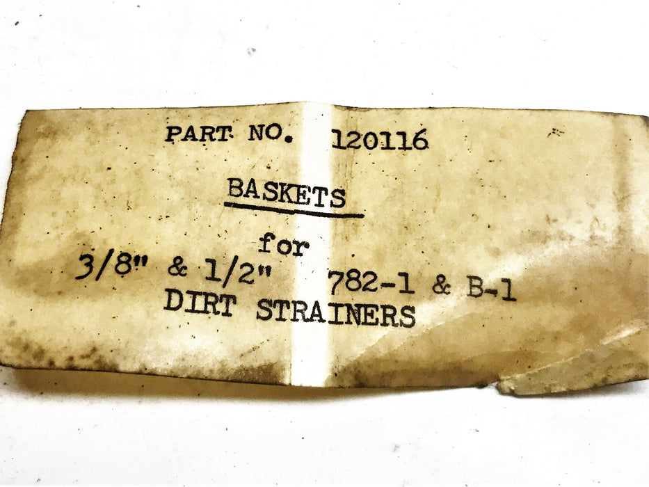 Unbranded 1/2" Strainer Valve Basket Assembly 120116 NOS