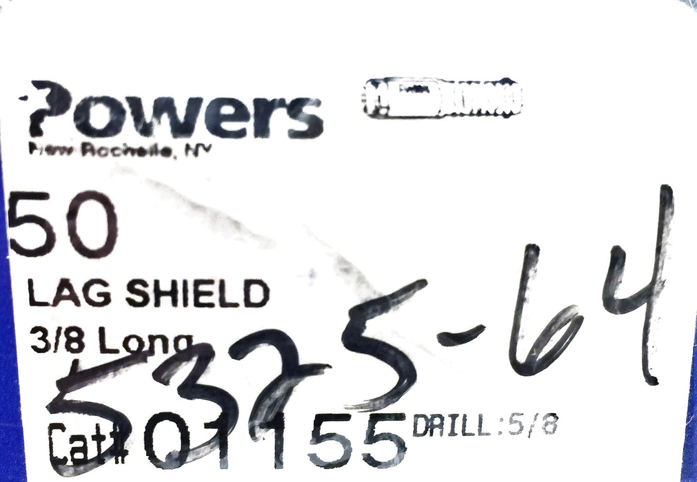 Powers 3/8 Long Lag Shield 01155 (50pcs) NOS