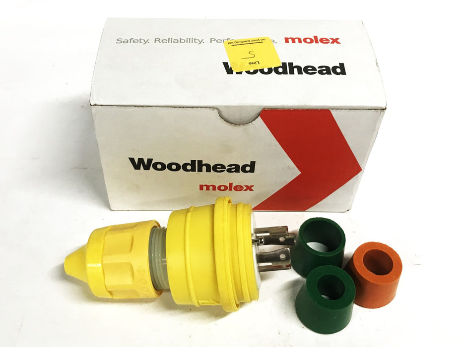 Woodhead 4-Prong Yellow Locking Male Plug Assembly 1301470081 NOS