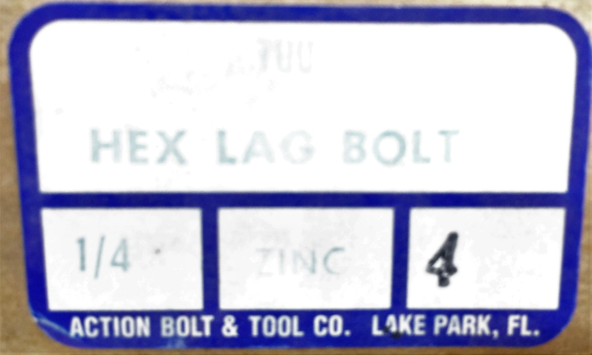 Action Bolt and Tool Co. 1/4 X 4" Zinc Hex Lag Bolt 5305-354 (100pcs.) NOS