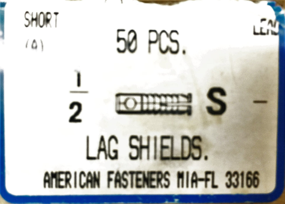 American Fasteners 1/2 X 2" Short Lag Shield 5325-59 (50pcs.) NOS