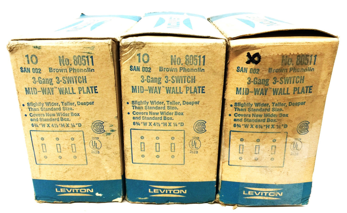 Leviton Brown MIDWAY 3-Gang Toggle Switch Cover Wall Plate 80511 [Lot of 26] NOS