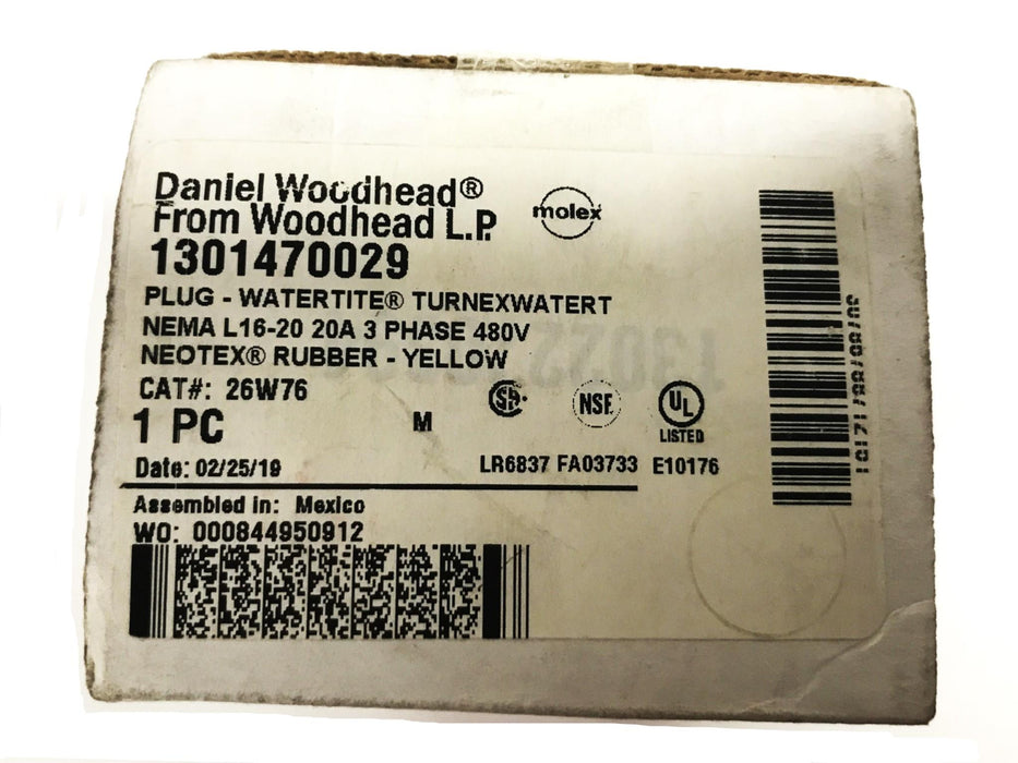 Woodhead Yellow Watertight Plug 1301470029 NOS