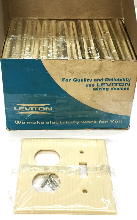 Leviton Ivory Groove Toggle Switch/Duplex Receptacle Plate 3905-I [Lot of 25]NOS