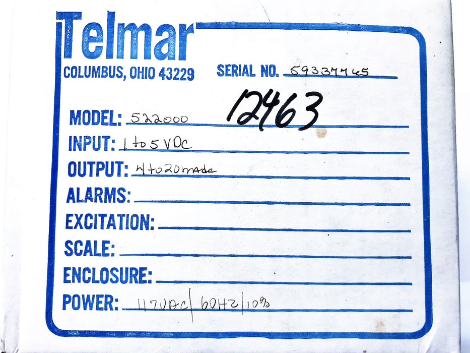 Telmar Current Transmitter 522000 NOS