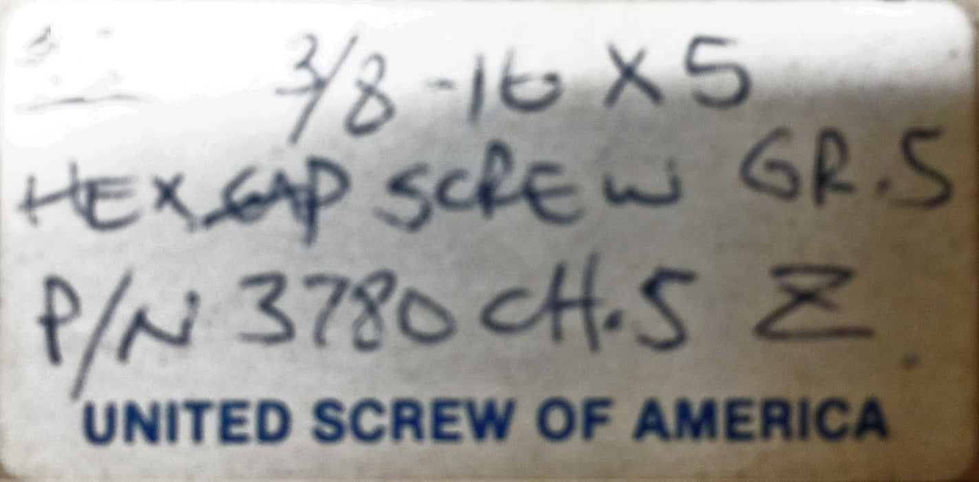 United Screw 3/8"-16 x 5" Zinc Hex Cap Screw (Grade 5) 5305-515 [Lot of 36] NOS